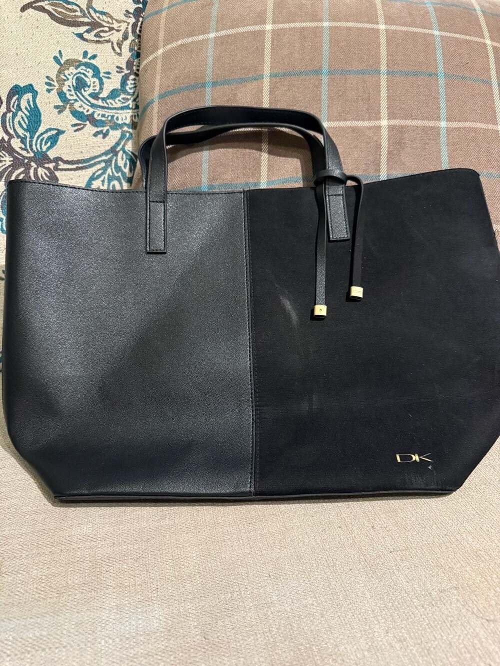 Donna Karan Black Two Tone Leather Suede Tote Bag